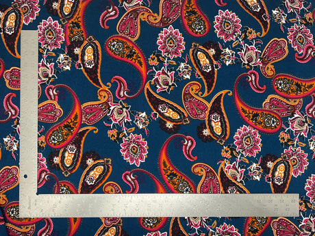 1 Yard Liverpool Knit Paisley Print Fabric – Stretch Crepe Textured Fabric for Garments – 58" Width