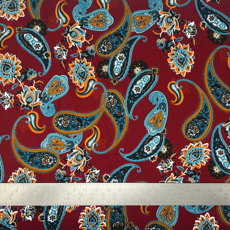 1 Yard Liverpool Knit Paisley Print Fabric – Stretch Crepe Textured Fabric for Garments – 58" Width