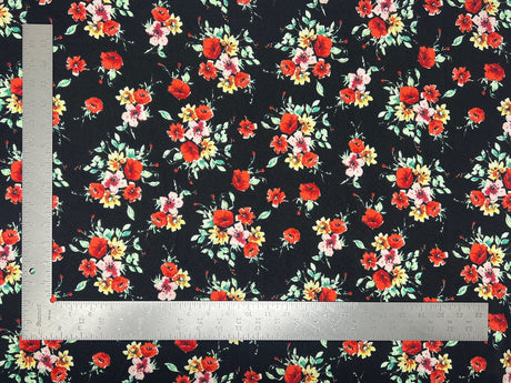 1 Yard Liverpool Knit Floral Print Fabric – Stretch Crepe Texture Floral Knit for Sewing and Apparel – 58" Width