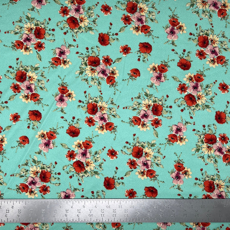 1 Yard Liverpool Knit Floral Print Fabric – Stretch Crepe Texture Floral Knit for Sewing and Apparel – 58" Width