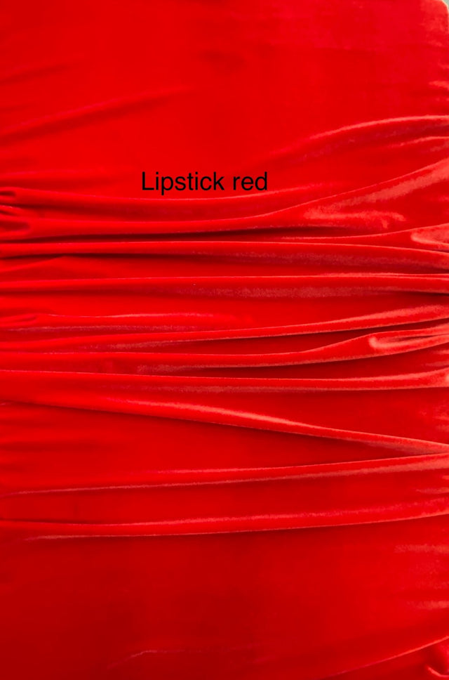 Lipstick Red Stretch Velvet Fabric - Red, 58"-60" Width (1 Yard)