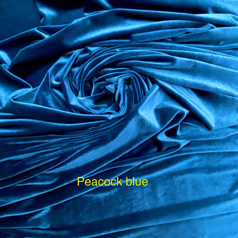 Peacock Blue Polyester Spandex Stretch Velvet Fabric - Teal, 58"-60" Width (1 Yard)