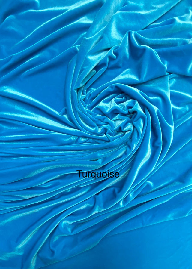 Turquoise Stretch Velvet Fabric - Turquoise, 58"-60" Width