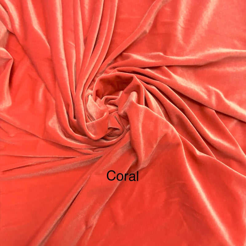 Coral Stretch Velvet Fabric - Coral, 58"-60" Width