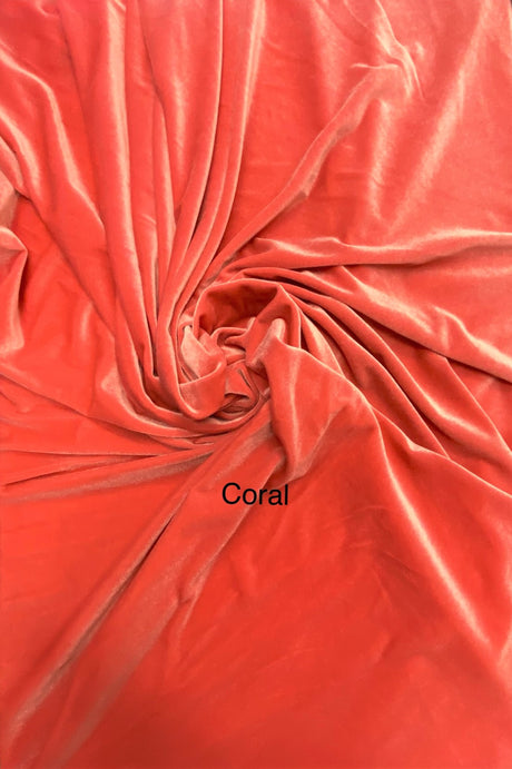 Coral Stretch Velvet Fabric - Coral, 58"-60" Width
