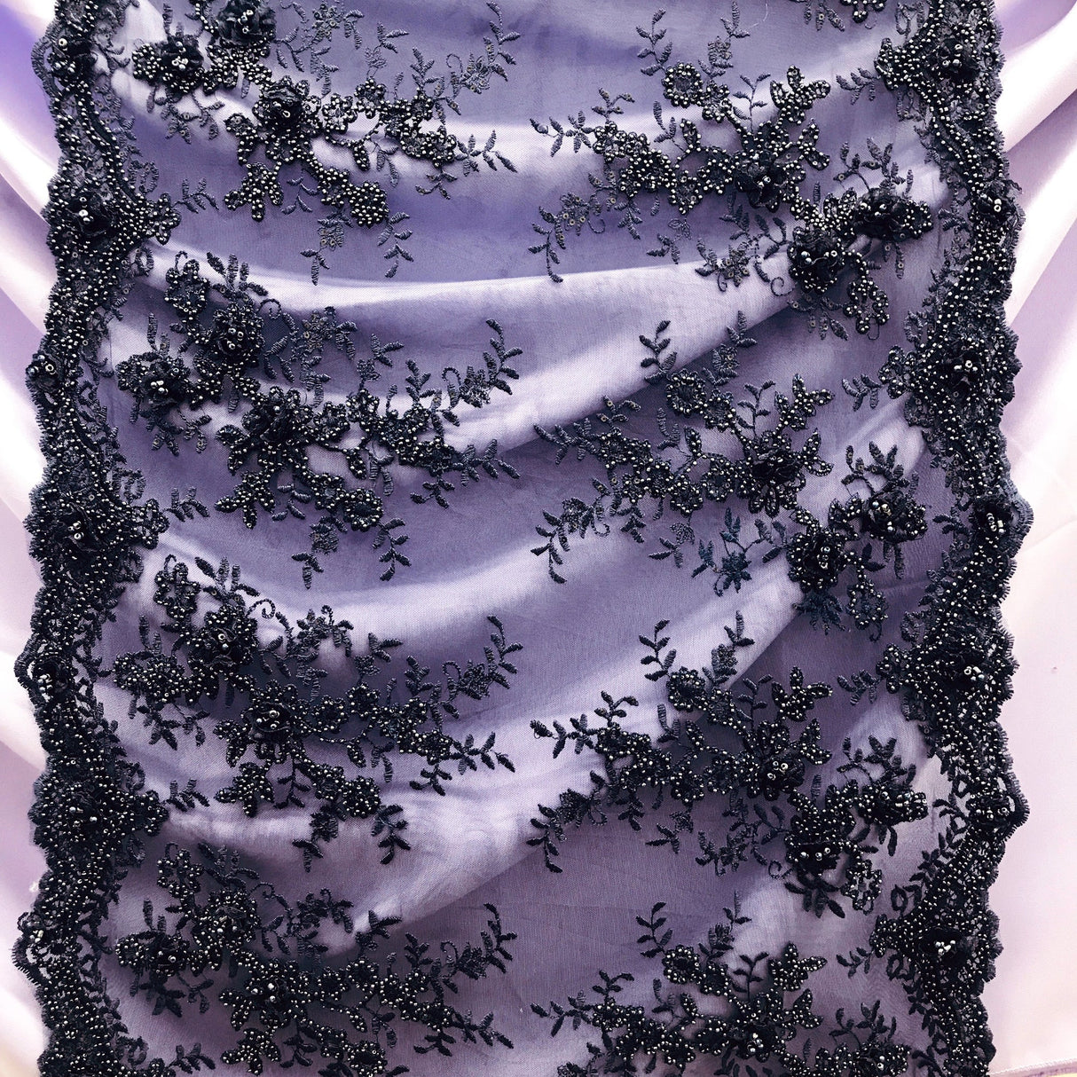 Beaded 3D Floral Lace Trimming 21" Wide