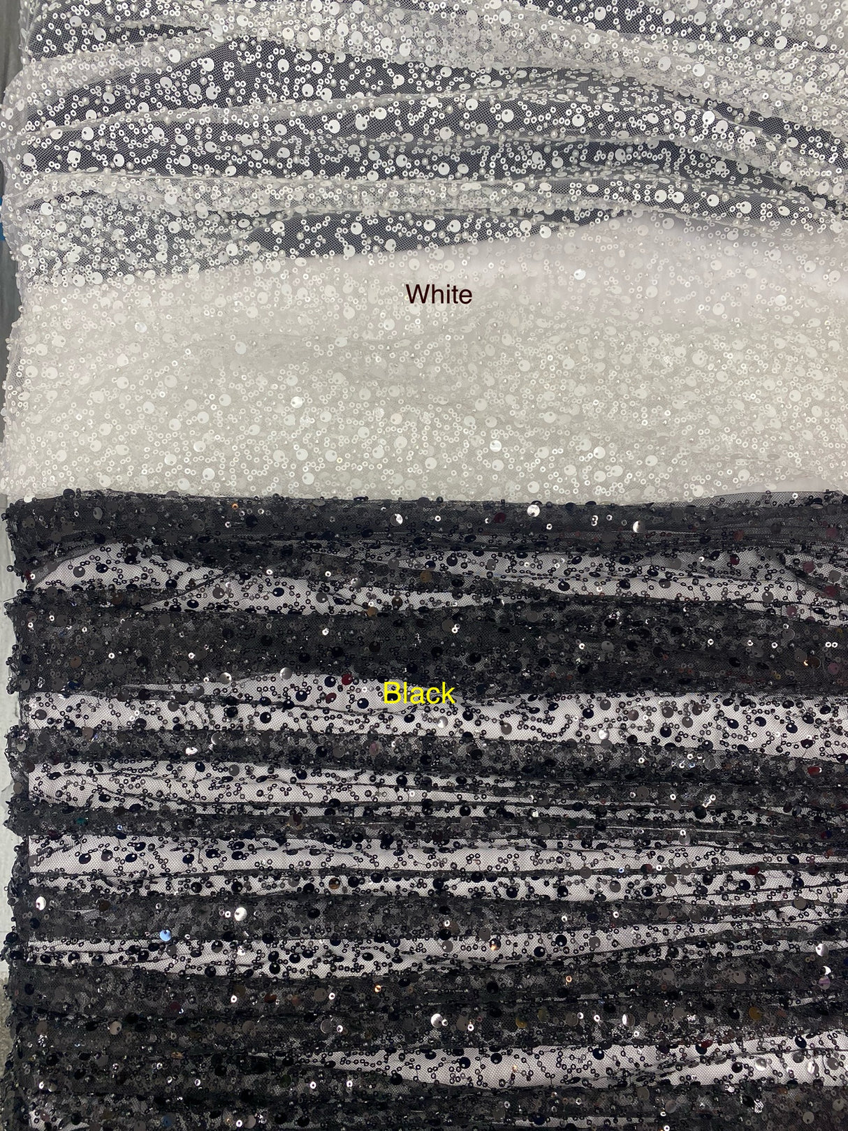 BPS Mesh Lace White Polyester Fabric - White Beads, Pearls, Sequins Mesh, 60" Width (1 Yard)