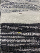 BPS Mesh Lace White Polyester Fabric - White Beads, Pearls, Sequins Mesh, 60" Width (1 Yard)