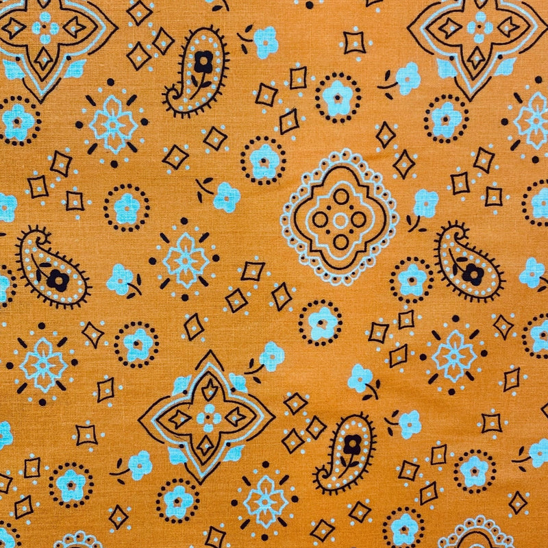 1 Yard Tangerine Orange Paisley Bandana Poly Cotton Fabric 59/60 Inch