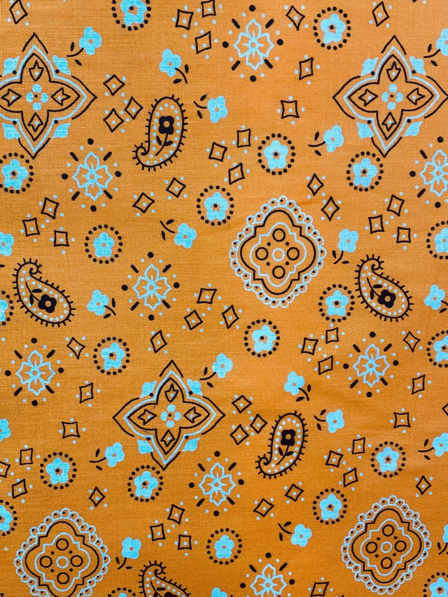 Paisley Bandanna Tangerine Poly Cotton Fabric - Tangerine Paisley Bandanna, 59/60" Width (1 Yard)