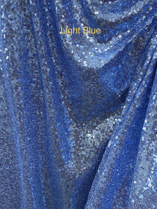 Glitz Sequins Polyester Fabric - Light Blue/Perri, Mini Metallic Disc Sequins, 52/54" Width