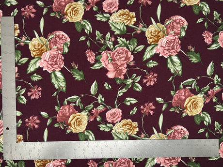 1 Yard Liverpool Knit Floral Fabric – Stretch Textured Crepe for Dresses, Tops, Skirts – 58 Inch