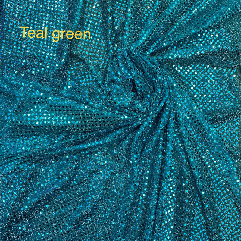Teal Green Small Confetti Sequin Polyester Fabric - Teal Green, Confetti Dot Sequin, 42" Width (1 Yard)