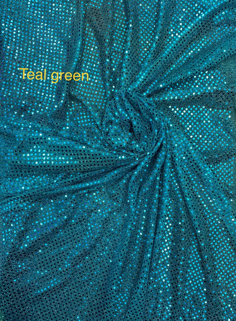 Teal Green Small Confetti Sequin Polyester Fabric - Teal Green, Confetti Dot Sequin, 42" Width (1 Yard)