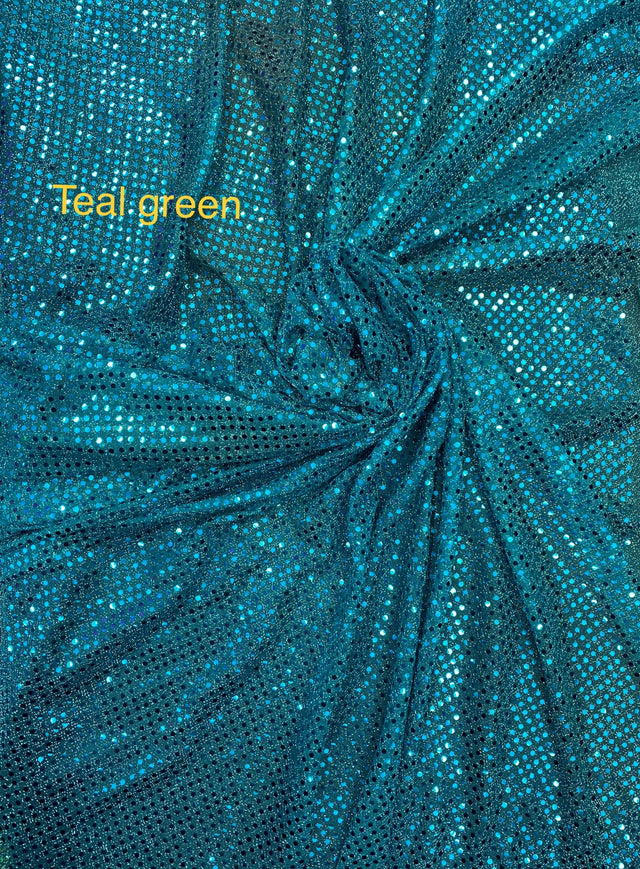 Teal Green Small Confetti Sequin Polyester Fabric - Teal Green, Confetti Dot Sequin, 42" Width (1 Yard)