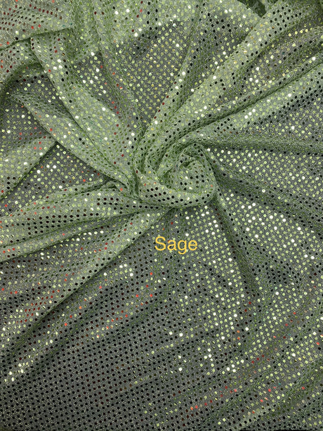 Sage Small Confetti Sequin Polyester Fabric - Sage, Confetti Dot Sequin, 42" Width (1 Yard)