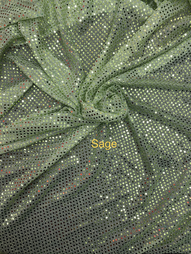 Sage Small Confetti Sequin Polyester Fabric - Sage, Confetti Dot Sequin, 42" Width (1 Yard)