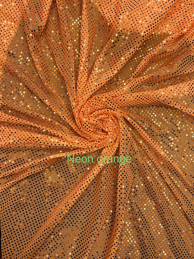 Neon Orange Small Confetti Sequin Polyester Fabric - Neon Orange, 3 Mm Sequin Dots, 42" Width (1 Yard)