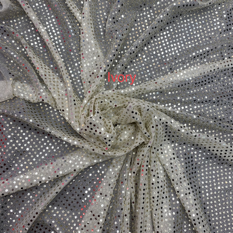 Ivory Small Confetti Sequin Polyester Fabric - Ivory Confetti Dots, 42" Width (1 Yard)