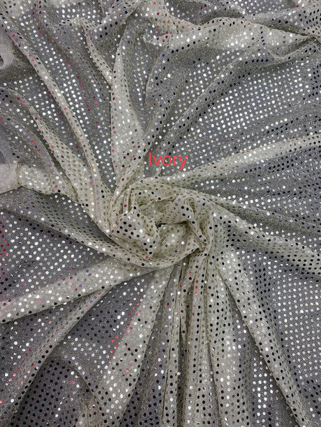 Ivory Small Confetti Sequin Polyester Fabric - Ivory Confetti Dots, 42" Width (1 Yard)