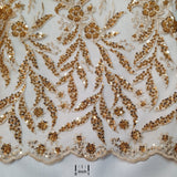 Beaded Lace Fabric on Polyester Net Mesh 50"