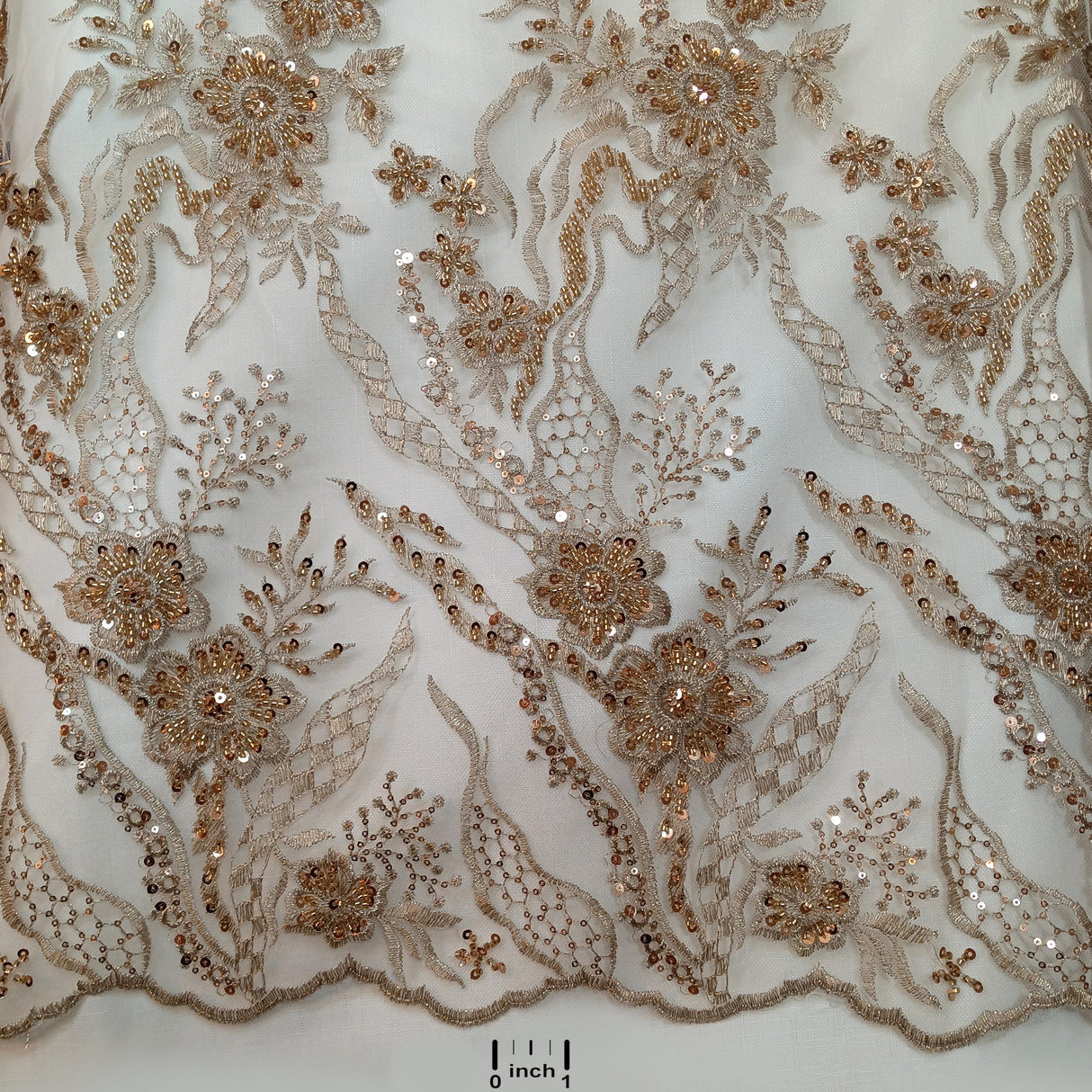Beaded Lace Fabric on Polyester Net Mesh 50"