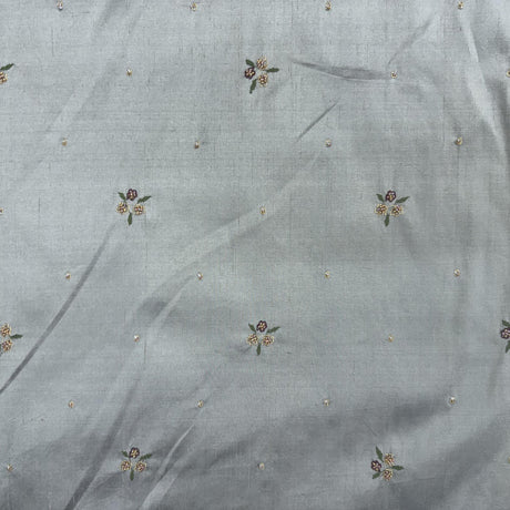 Inessa Fabric Silk Fabric - Floral Embroidered With Jewels, 54" Width (1 Yard)