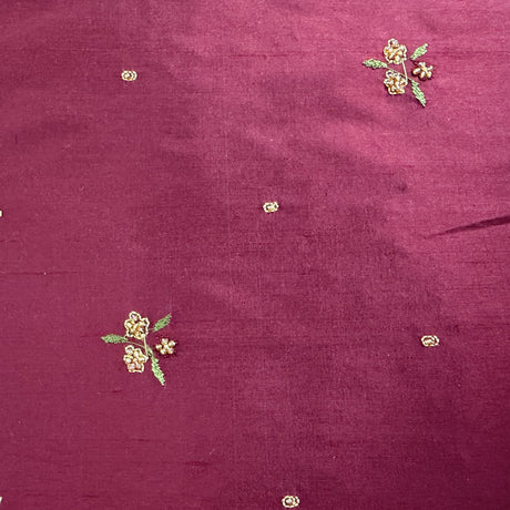 Inessa Fabric Silk Fabric - Floral Embroidered With Jewels, 54" Width (1 Yard)