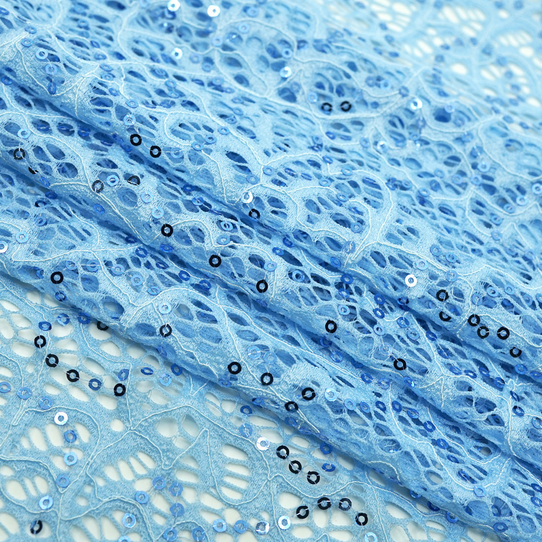 Isabelle Stretch Lace Sequin Nylon Spandex Fabric - Embroidered Sequins, 50" Width (1 Yard)