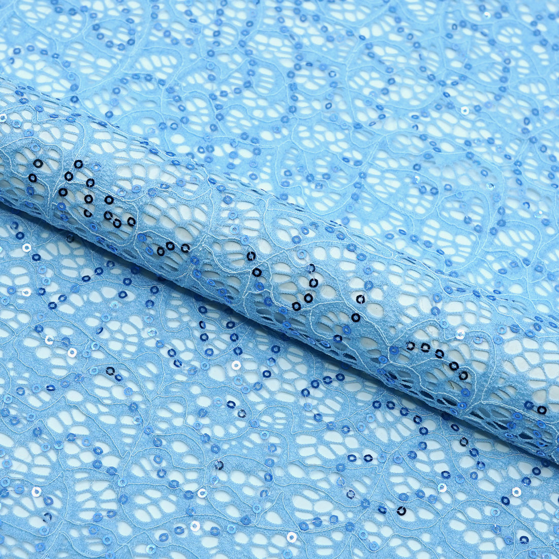 Isabelle Stretch Lace Sequin Nylon Spandex Fabric - Embroidered Sequins, 50" Width (1 Yard)