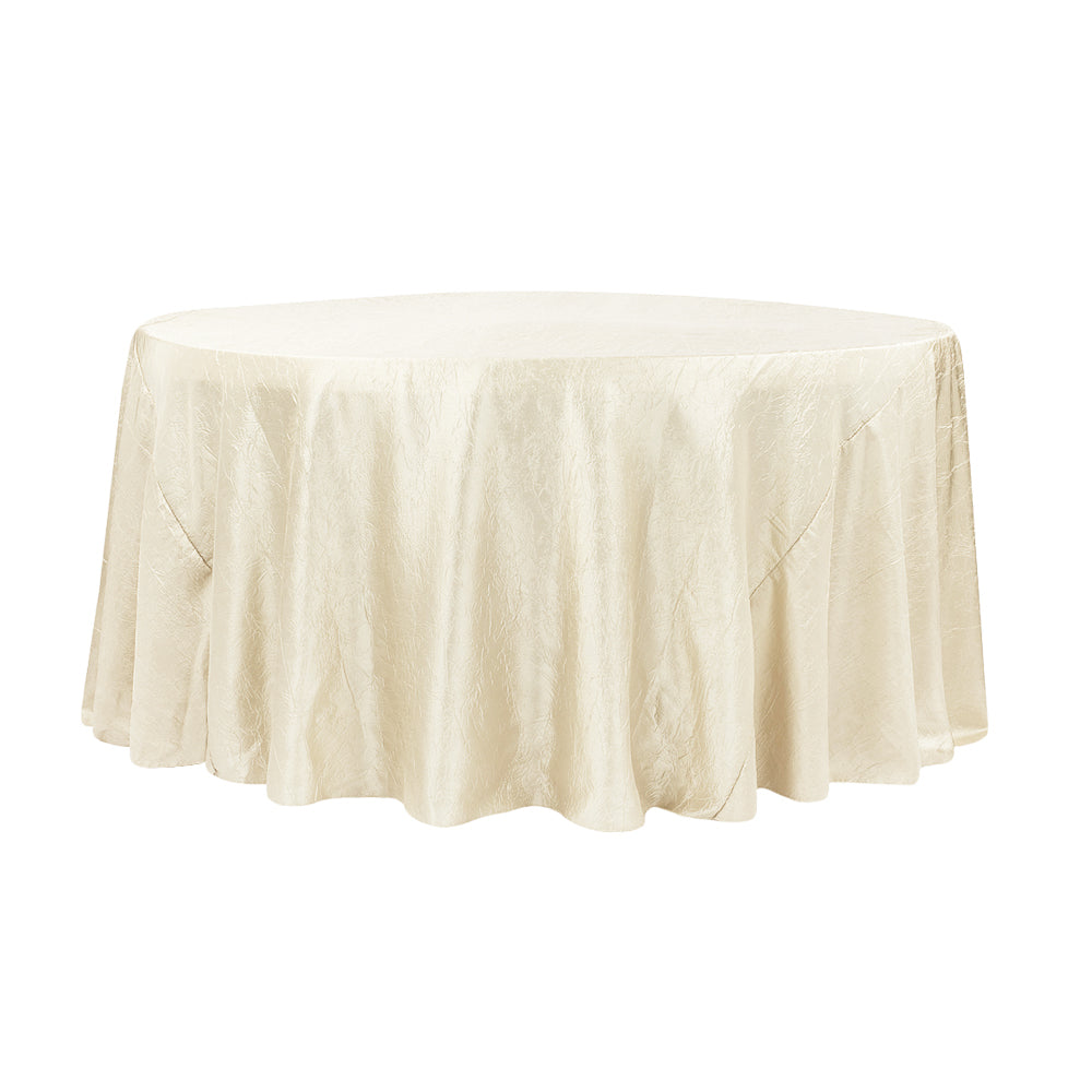 132″ Ivory Crinkle Crushed Taffeta Round Tablecloth