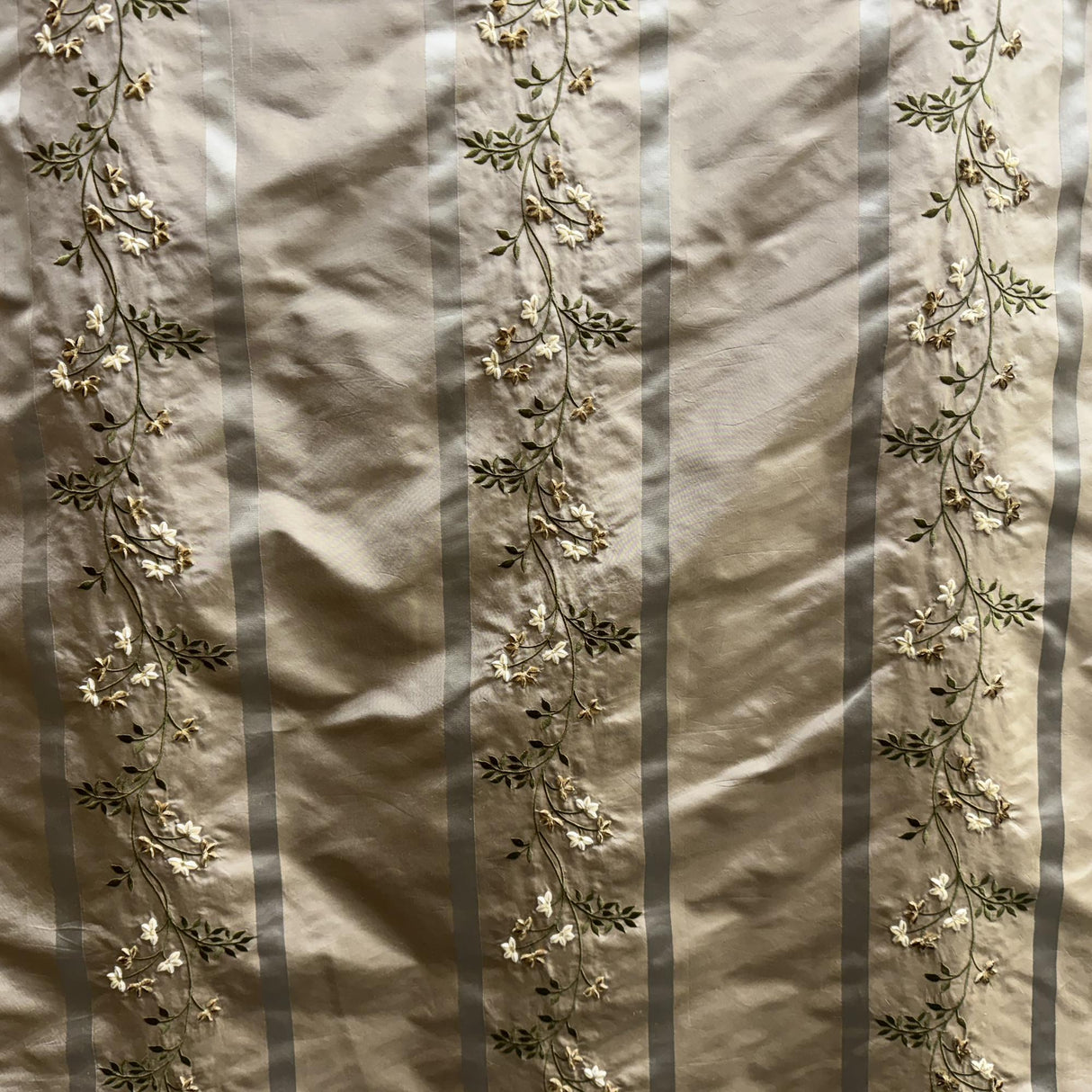 Ivy Silk Fabric - Striped Floral Embroidered, 54" Width (1 Yard)