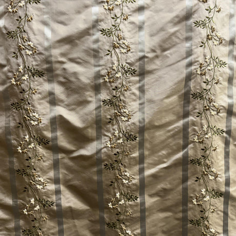 Ivy Silk Fabric - Striped Floral Embroidered, 54" Width (1 Yard)