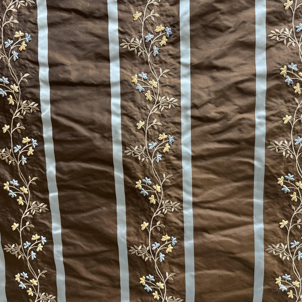 Ivy Silk Fabric - Striped Floral Embroidered, 54" Width (1 Yard)