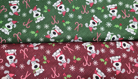 Quilting Cotton I Woof You Holiday Red and Green Glitter Christmas Fabric