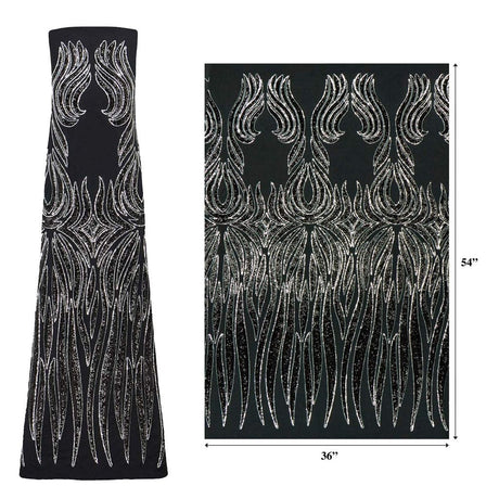 Icarus Stretch Mesh Sequin Fabric - 2-Way Stretch Mesh With Embroidered Sequin, Black, White, Gunmetal, Gold, Rose Gold, Royal, Navy, 50" Width (1 Yard)