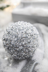 5.5" Diamond Ice Bead Ball Ornament - Silver