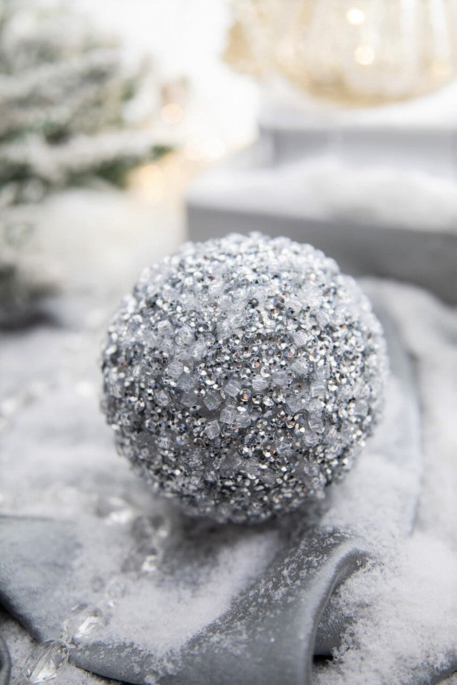 4" Silver Ice Sequin Ball Ornament Christmas Decor