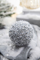 4" Silver Ice Sequin Ball Ornament Christmas Decor