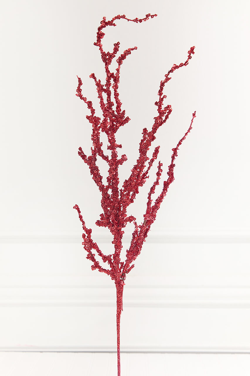 32" Red Iced Sequin Bead Spray