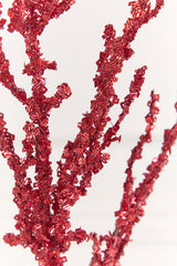 32 Inch Red Iced Sequin Bead Spray – Frosted Ruby Sparkle for Festive Holiday Glam