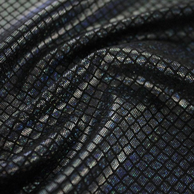 Illusion Foil Printed Spandex Fabric - Black/Black, Black/Fuchsia, Black/Red, Black/Gold, Black/Kelly, Black/Silver, 54" Width (1 Yard)