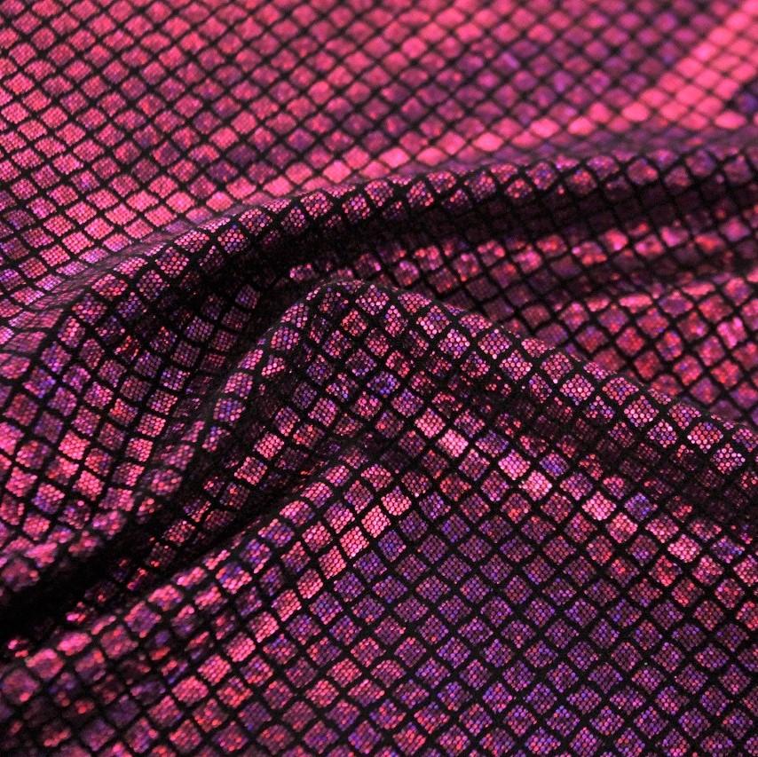 Illusion Foil Printed Spandex Fabric - Black/Black, Black/Fuchsia, Black/Red, Black/Gold, Black/Kelly, Black/Silver, 54" Width (1 Yard)