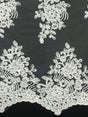 Imperial White Lace Polyester Fabric - White Mesh Net Corded Embroidered With Small Clear Iridescent Sequins, 53/54" Width