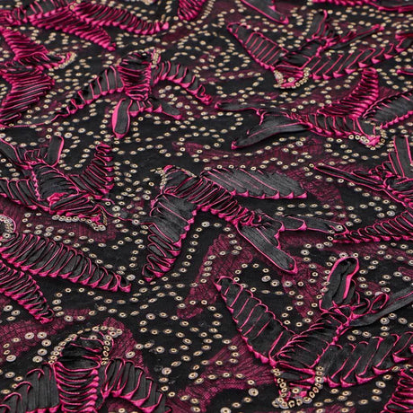In Flight Polyester Mesh Embroidered Sequins Fabric - Gold/Navy, 57/58" Width, 230 GSM (1 Yard)
