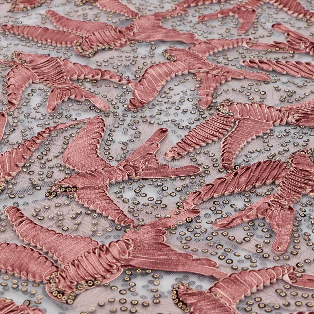 In Flight Embroidered Mesh Polyester Fabric - Embroidered Sequins, 57/58" Width (1 Yard)
