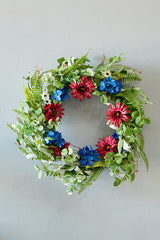 22" Mixed Flower Wreath - Red, White, & Blue