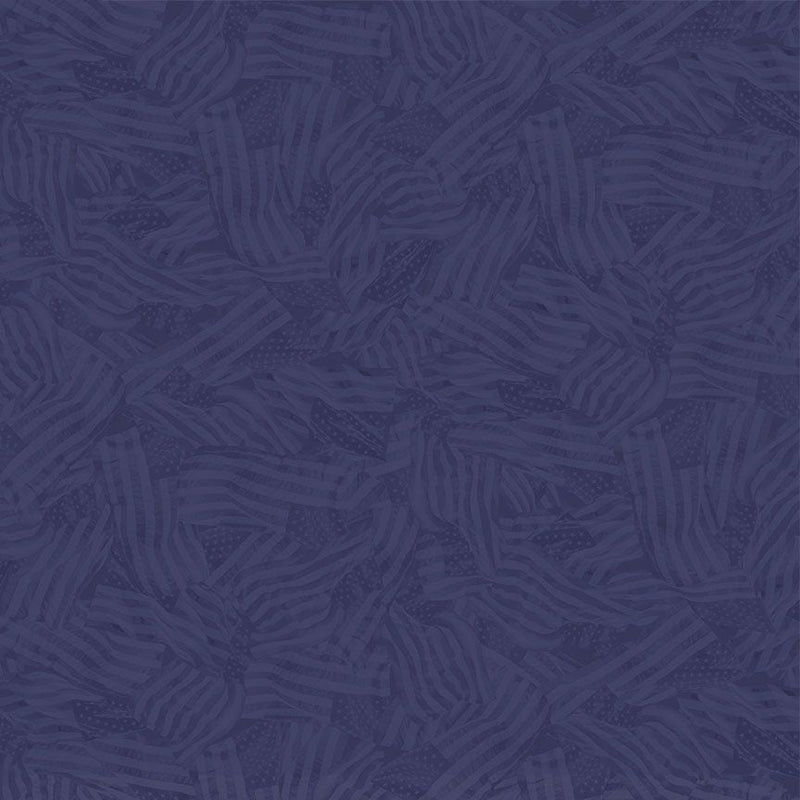 Cotton Print Indigo Wavy Tonal Flags Fabric 44/45"