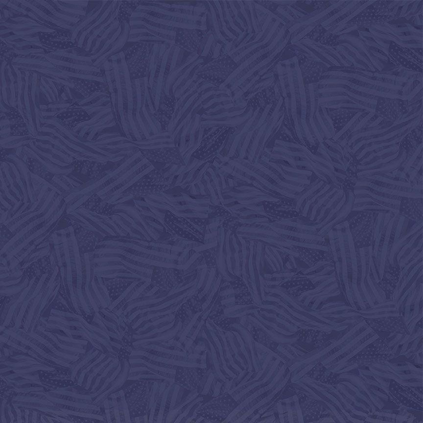 Cotton Print Indigo Wavy Tonal Flags Fabric 44/45"