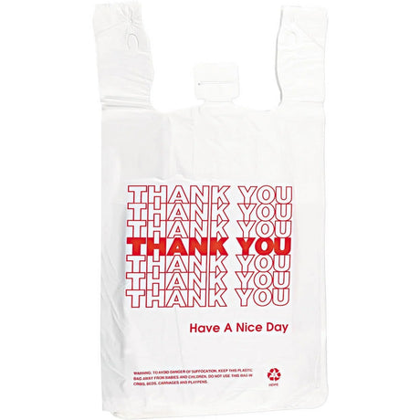 Thank You High Density Polyethylene Bags - White, Pre-Printed Thank You, Small, Large (1 Pack)